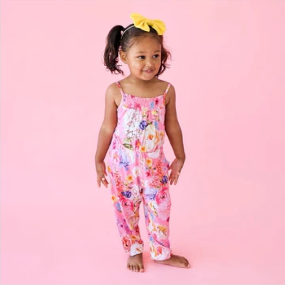 POSH PEANUT Girls Chantria Sleeveless Tank Bamboo Smocked Jumpsuit 2T